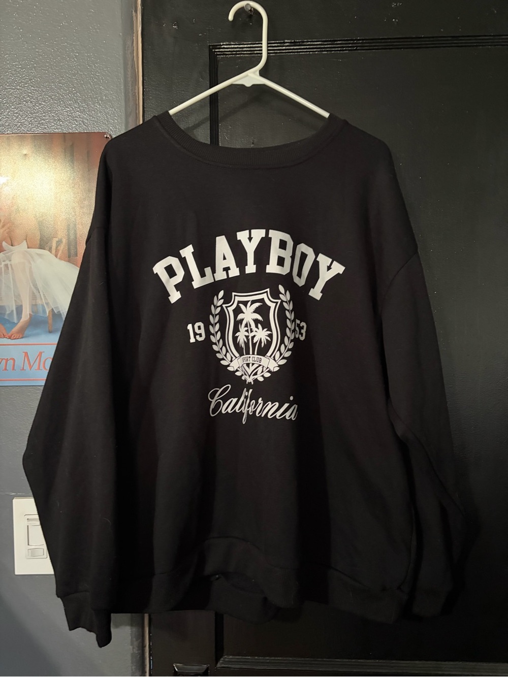 PLAYBOY Black Crewneck with White California Crest Graphic